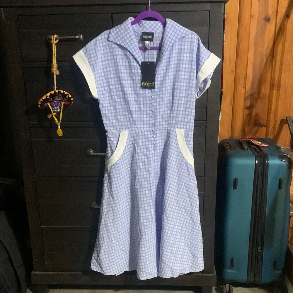 Collectif Blue and White Checkered Dress #nwt